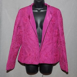 Metallic Embroidered Silk Open Blazer SZ 8